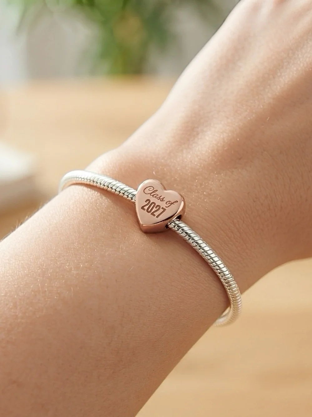 Linx Snake Chain Bracelet with Class of 2027 Graduation Heart Charm